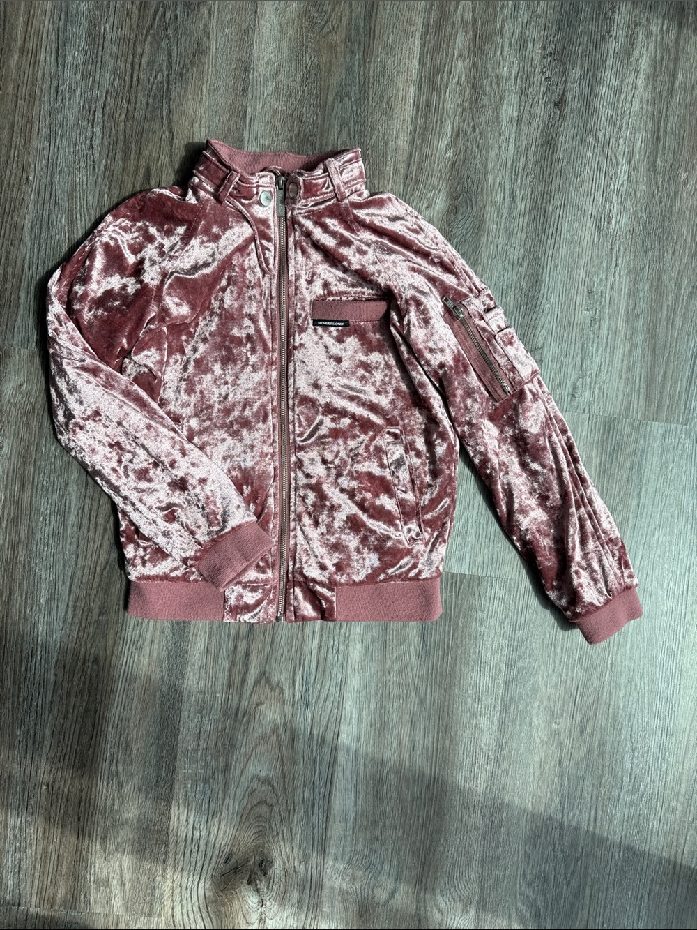 Members Only Crushed Velvet Bomber Jacket in Mauve